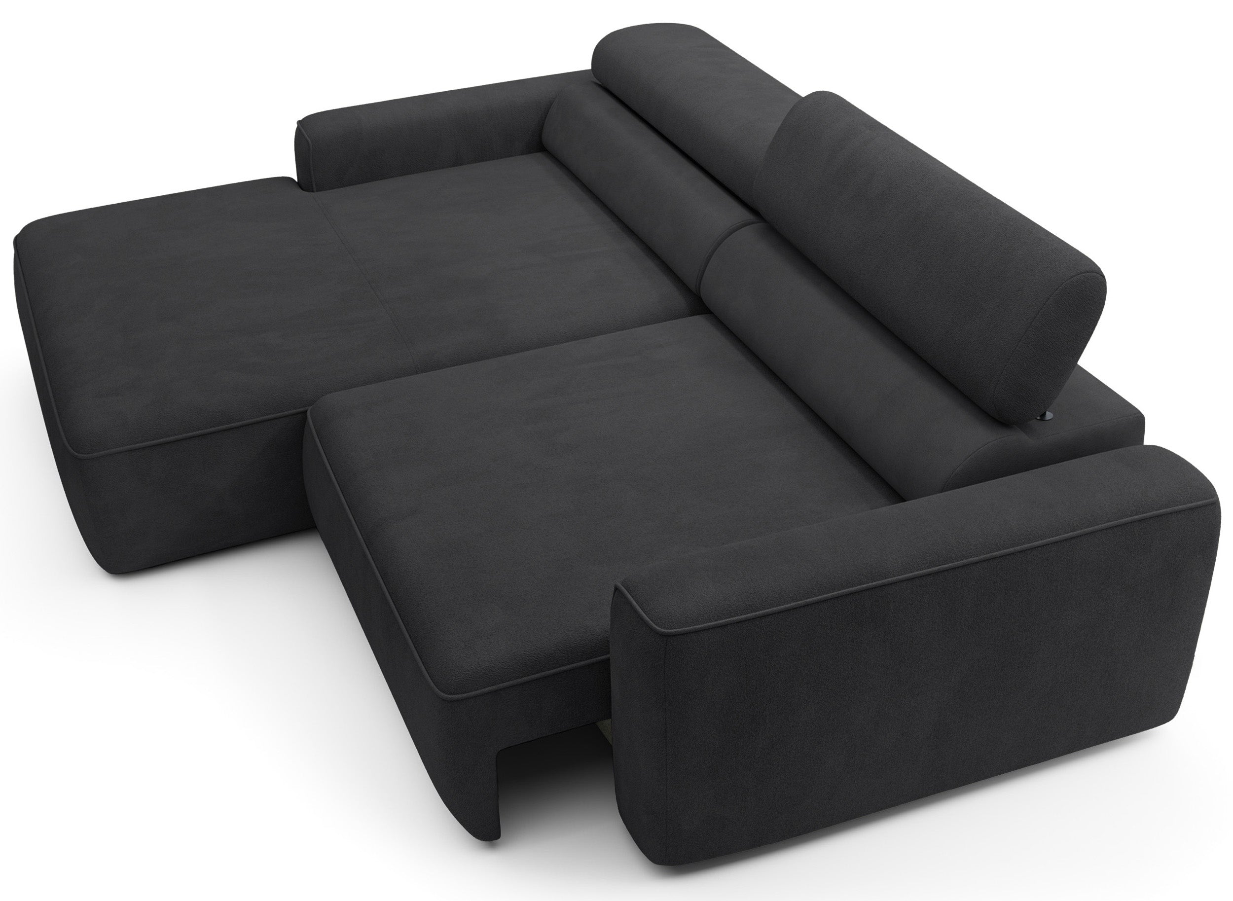 Ecksofa mit elektrischem Auszug Fando, L-förmig, linksseitig, dunkelgrauer Samt