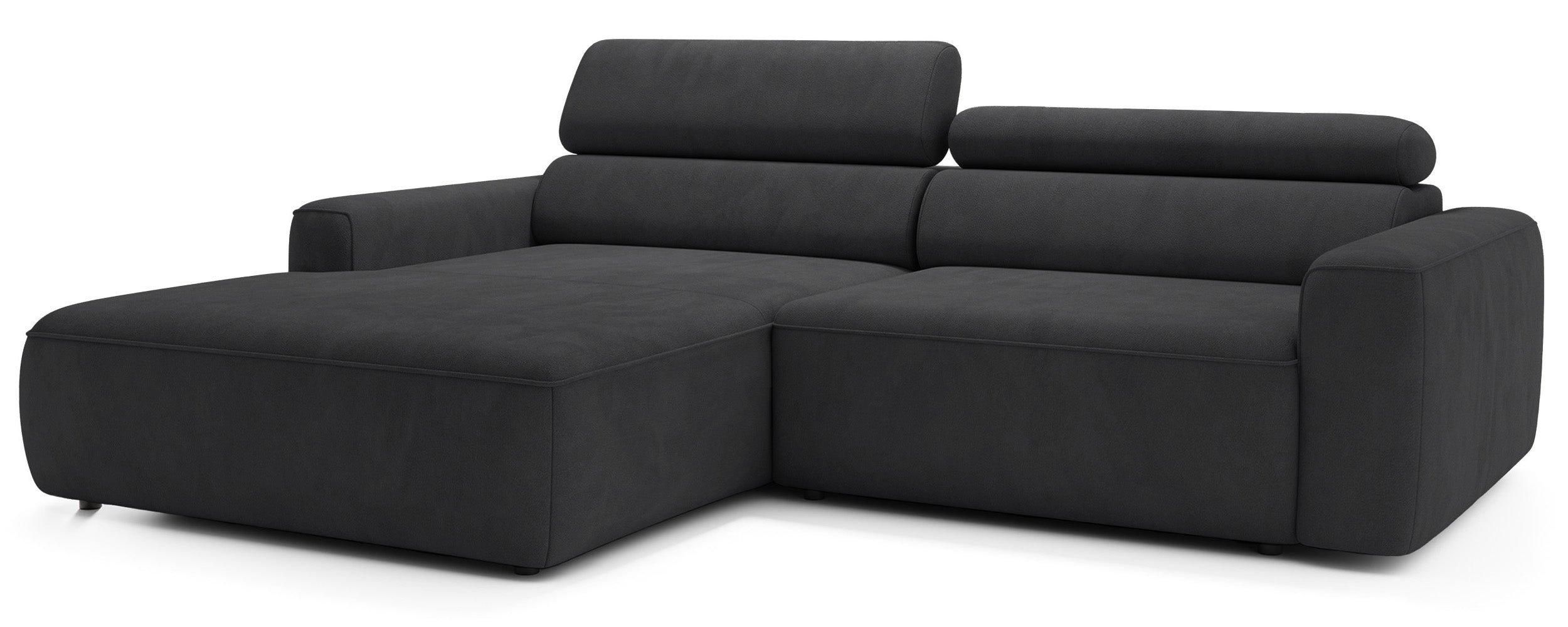 Ecksofa mit elektrischem Auszug Fando, L-förmig, linksseitig, dunkelgrauer Samt