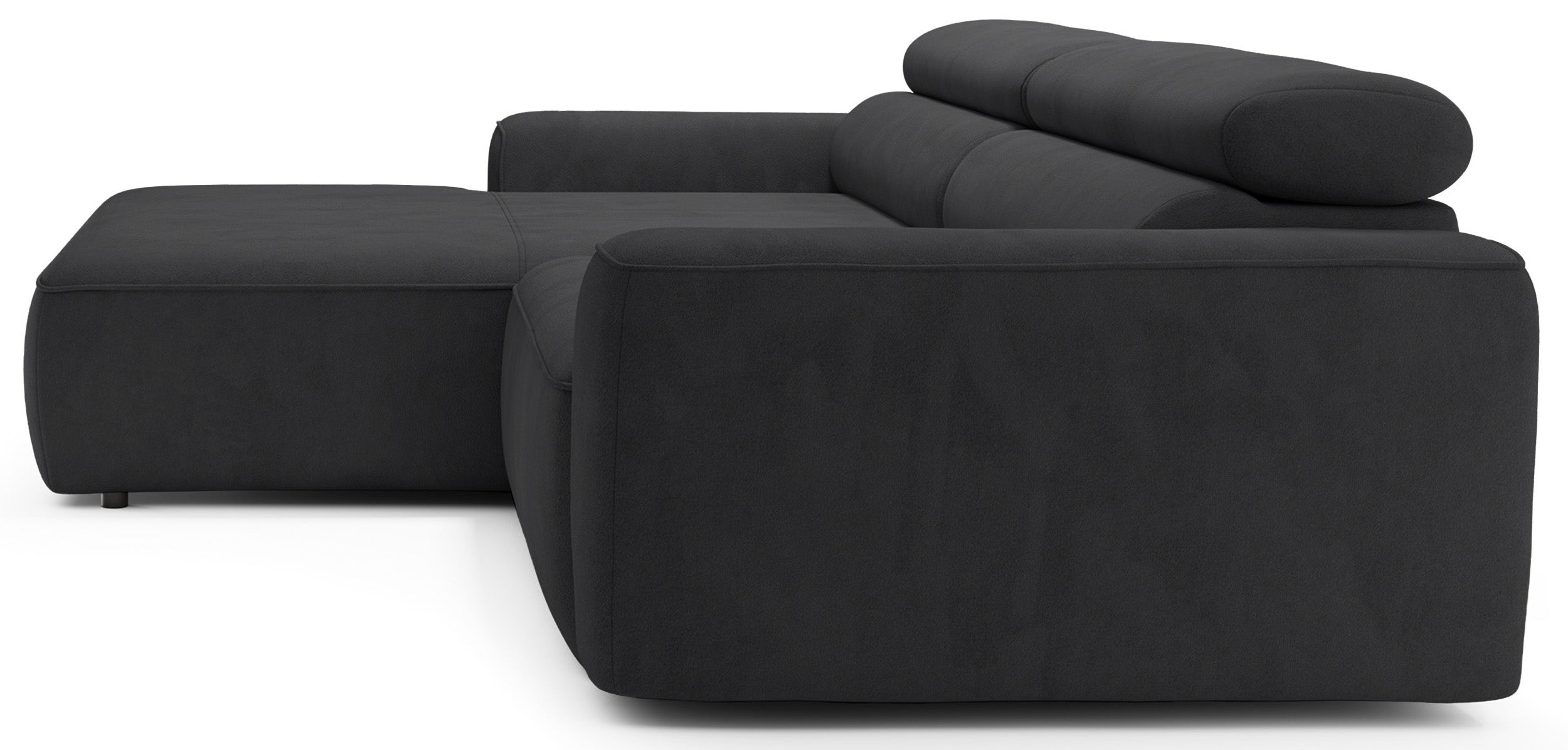 Ecksofa mit elektrischem Auszug Fando, L-förmig, linksseitig, dunkelgrauer Samt