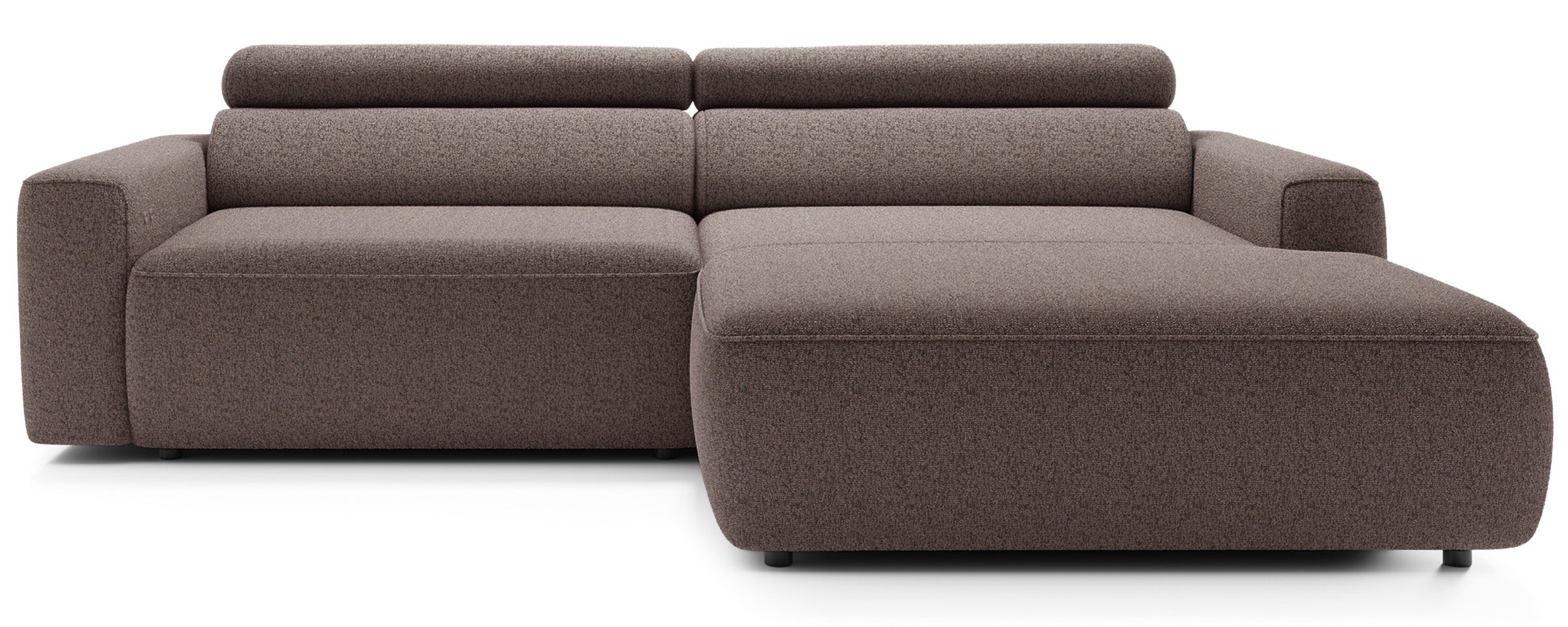 Ecksofa mit elektrischem Auszug Fando, L-förmig, rechtsseitig, hellbraunes Geflecht