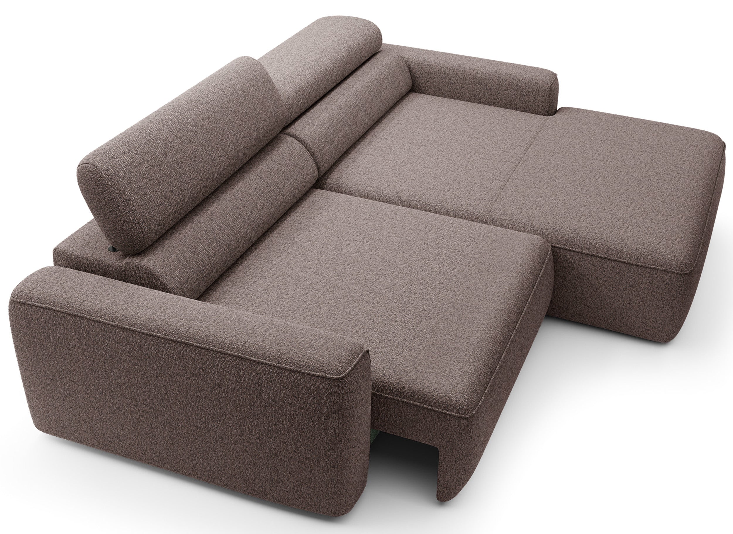 Ecksofa mit elektrischem Auszug Fando, L-förmig, rechtsseitig, hellbraunes Geflecht