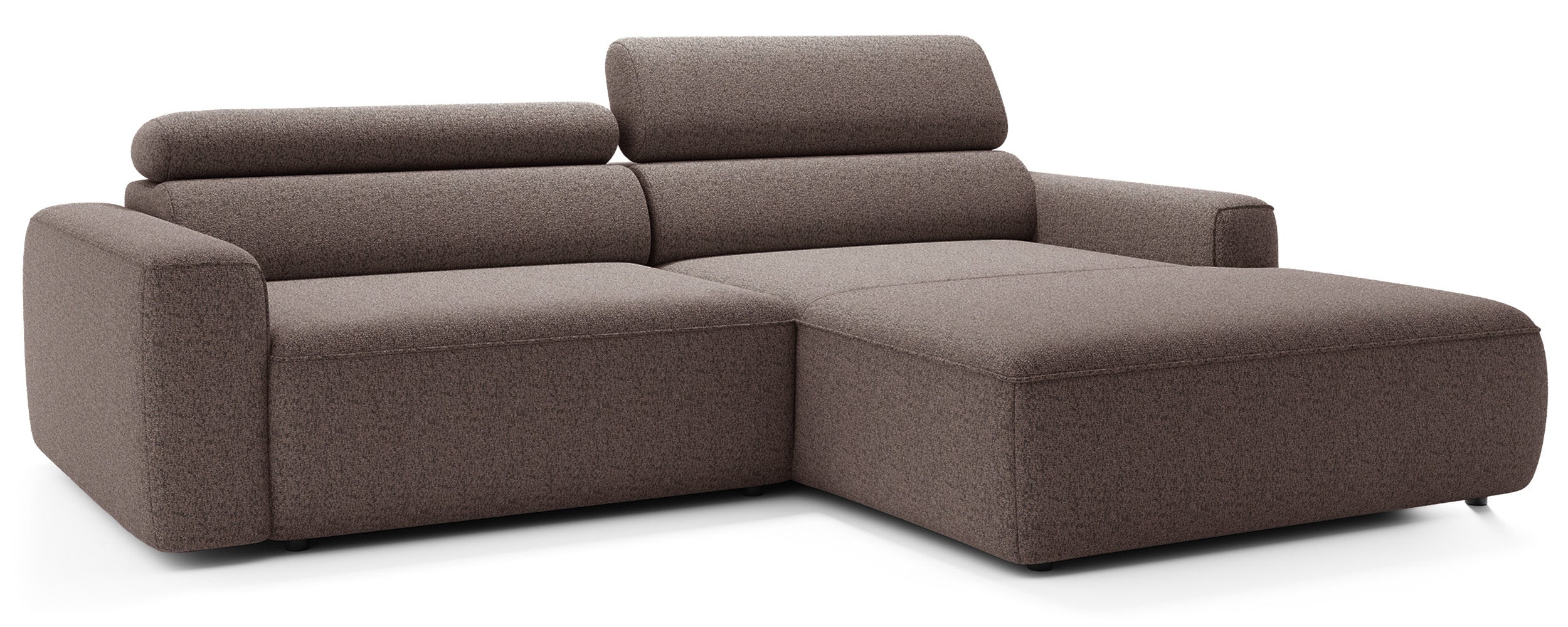 Ecksofa mit elektrischem Auszug Fando, L-förmig, rechtsseitig, hellbraunes Geflecht