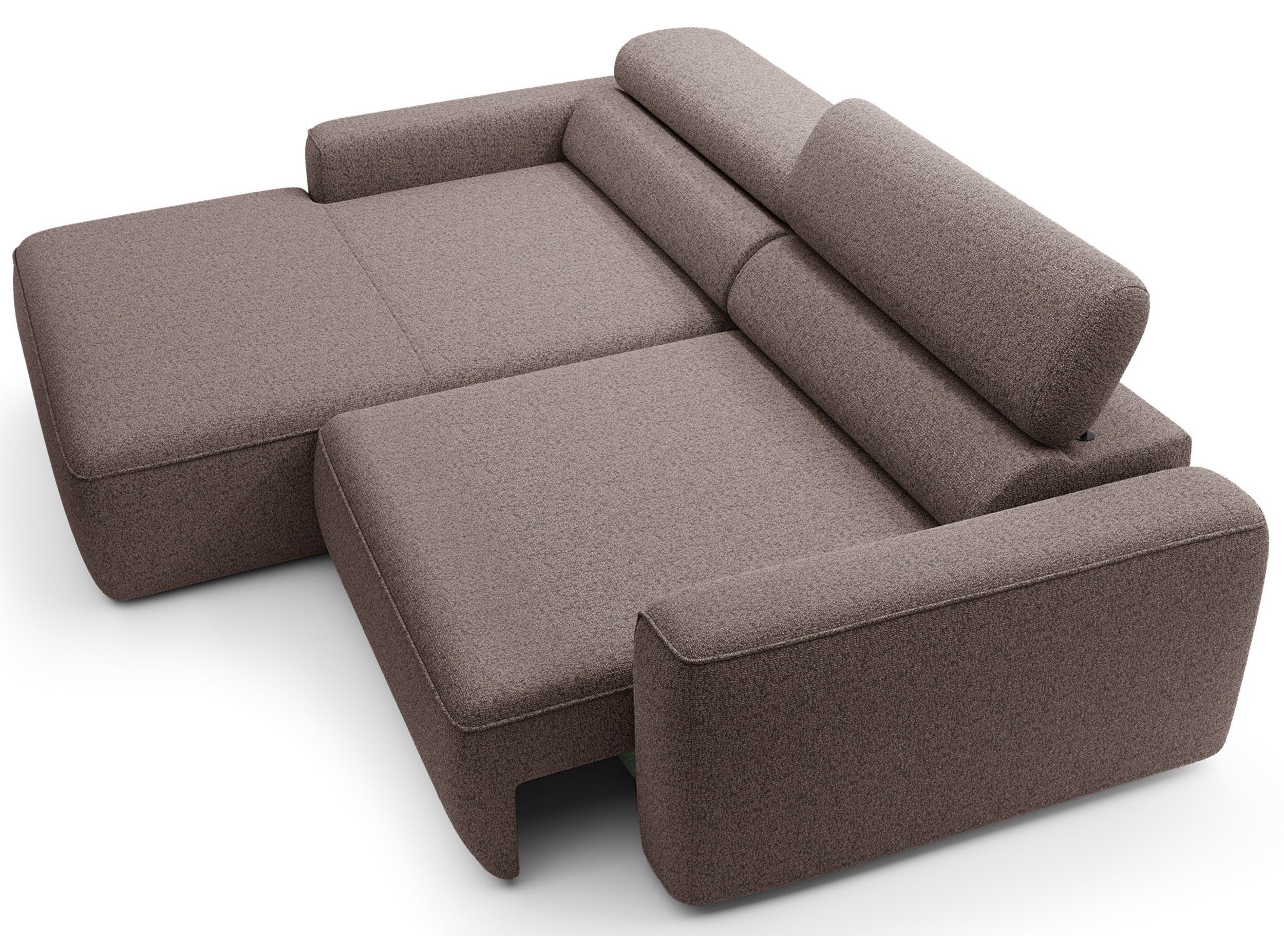 Ecksofa mit elektrischem Auszug Fando, L-förmig, linksseitig, hellbraunes Geflecht
