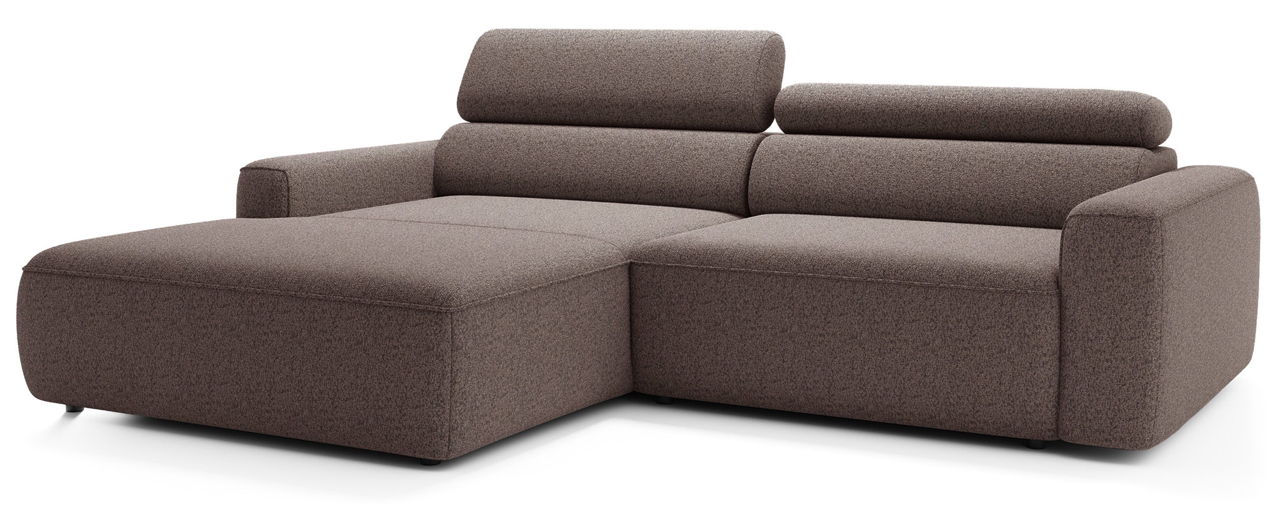 Ecksofa mit elektrischem Auszug Fando, L-förmig, linksseitig, hellbraunes Geflecht