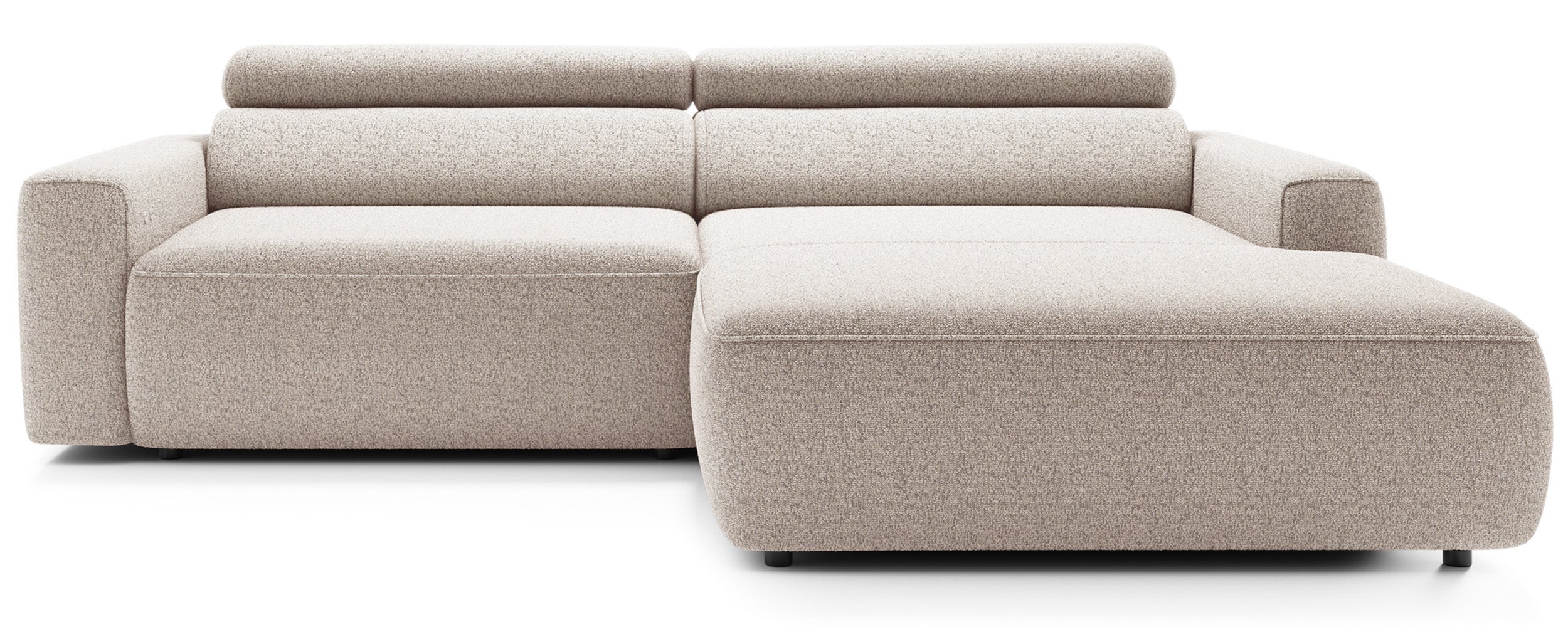 Ecksofa mit elektrischem Auszug Fando, L-förmig, rechtsseitig, hellbeige, Geflecht