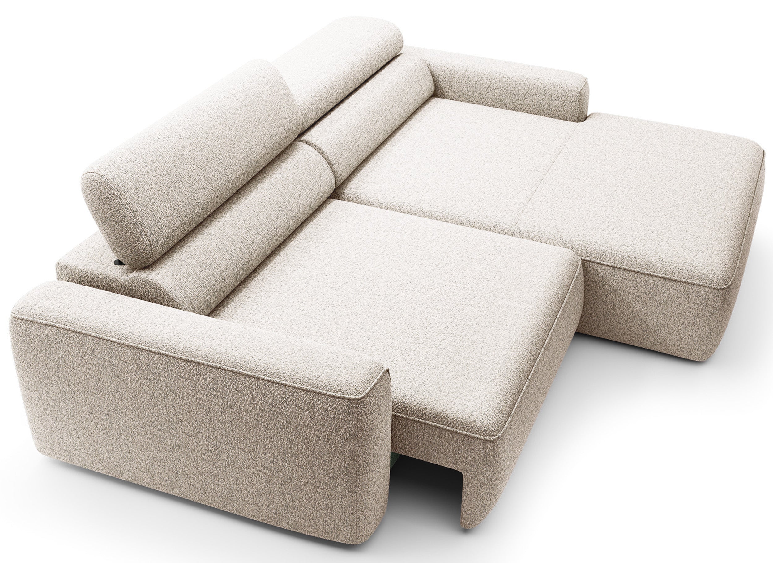 Ecksofa mit elektrischem Auszug Fando, L-förmig, rechtsseitig, hellbeige, Geflecht