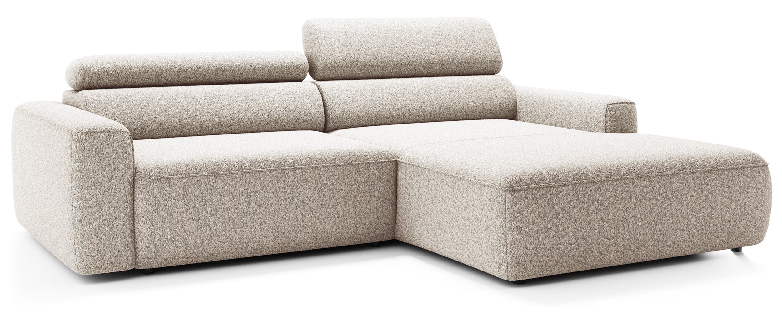 Ecksofa mit elektrischem Auszug Fando, L-förmig, rechtsseitig, hellbeige, Geflecht