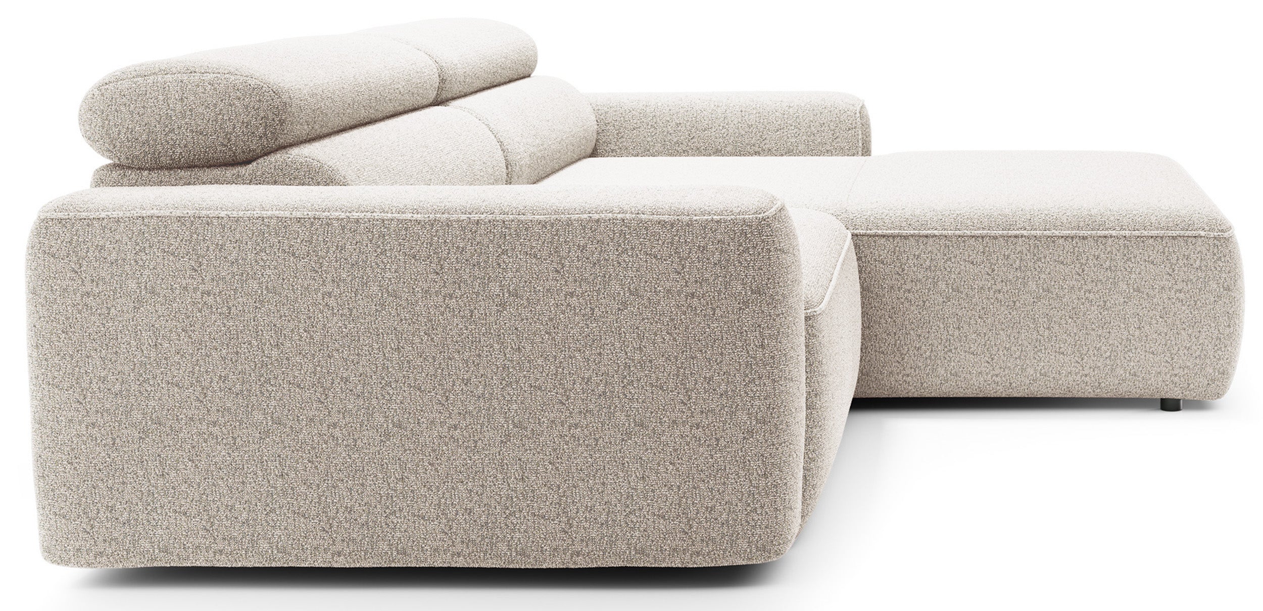 Ecksofa mit elektrischem Auszug Fando, L-förmig, rechtsseitig, hellbeige, Geflecht