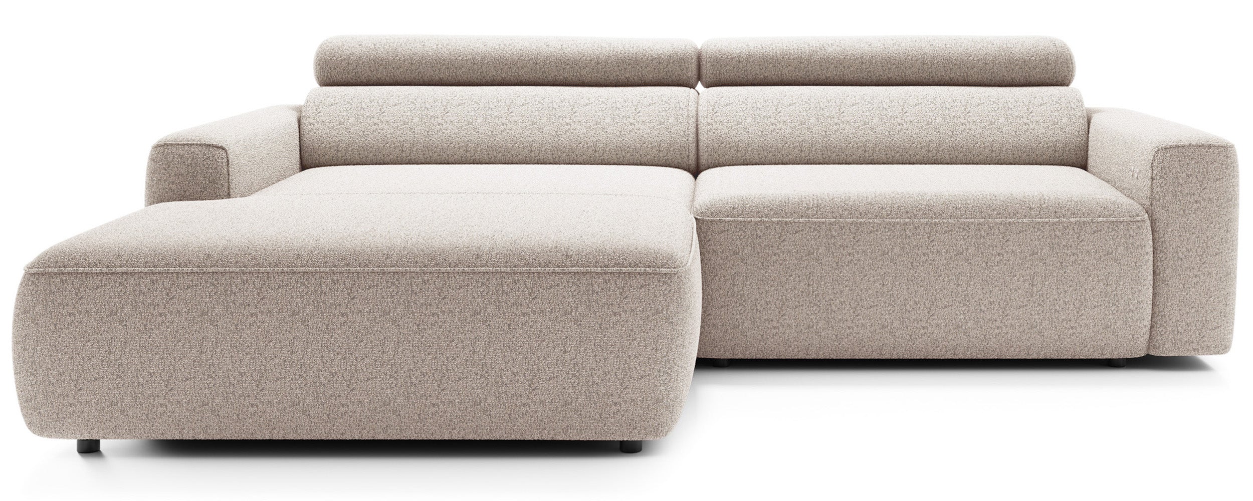 Ecksofa mit elektrischem Auszug Fando, L-förmig, linksseitig, hellbeige, Geflecht