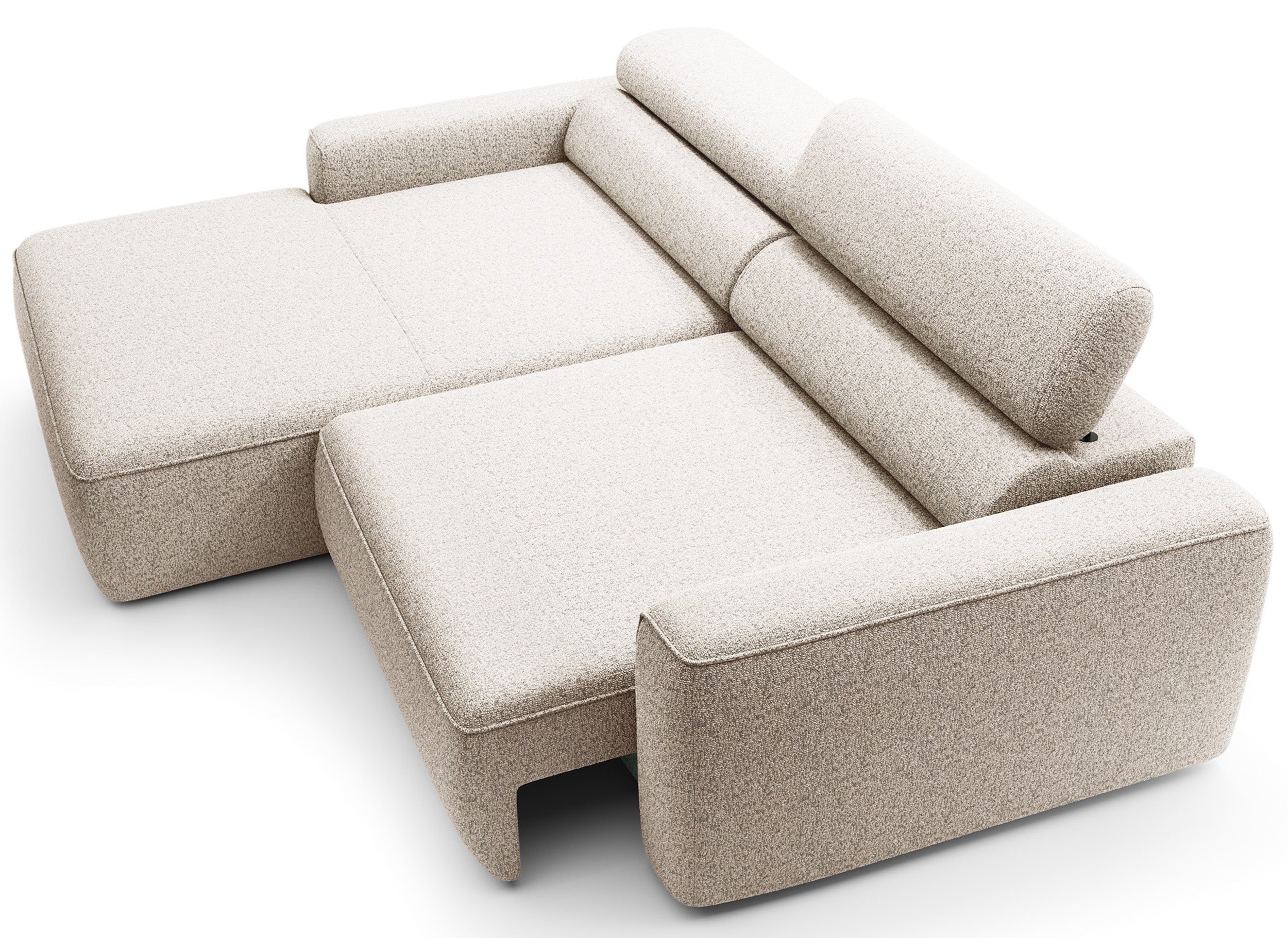 Ecksofa mit elektrischem Auszug Fando, L-förmig, linksseitig, hellbeige, Geflecht