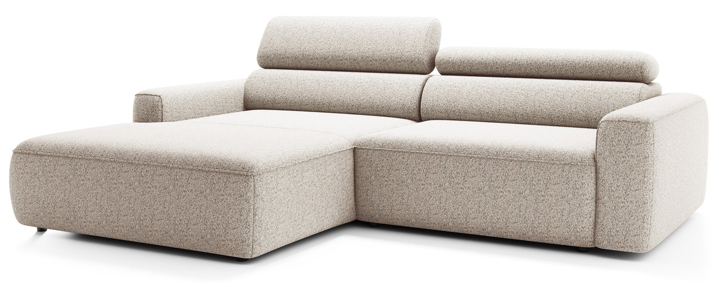 Ecksofa mit elektrischem Auszug Fando, L-förmig, linksseitig, hellbeige, Geflecht