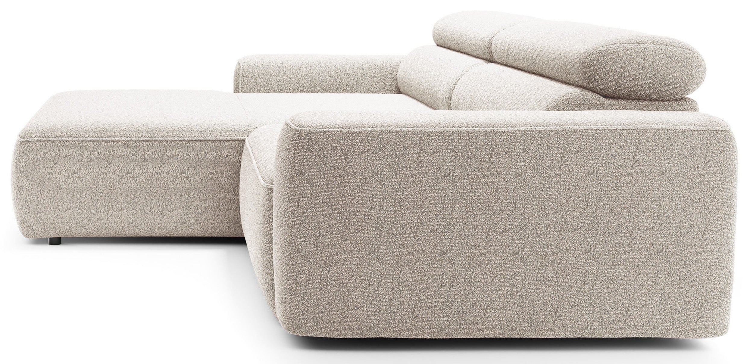 Ecksofa mit elektrischem Auszug Fando, L-förmig, linksseitig, hellbeige, Geflecht