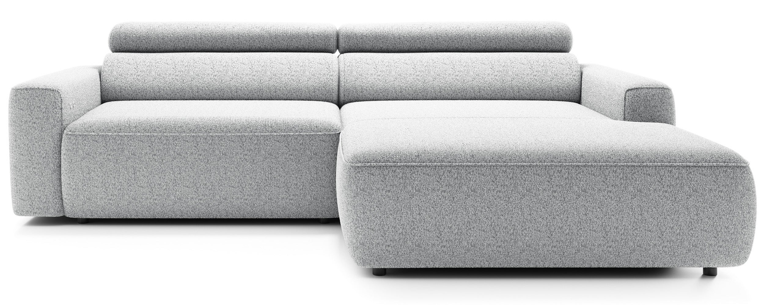 Ecksofa mit elektrischem Auszug Fando, L-förmig, rechtsseitig, hellgraues Geflecht