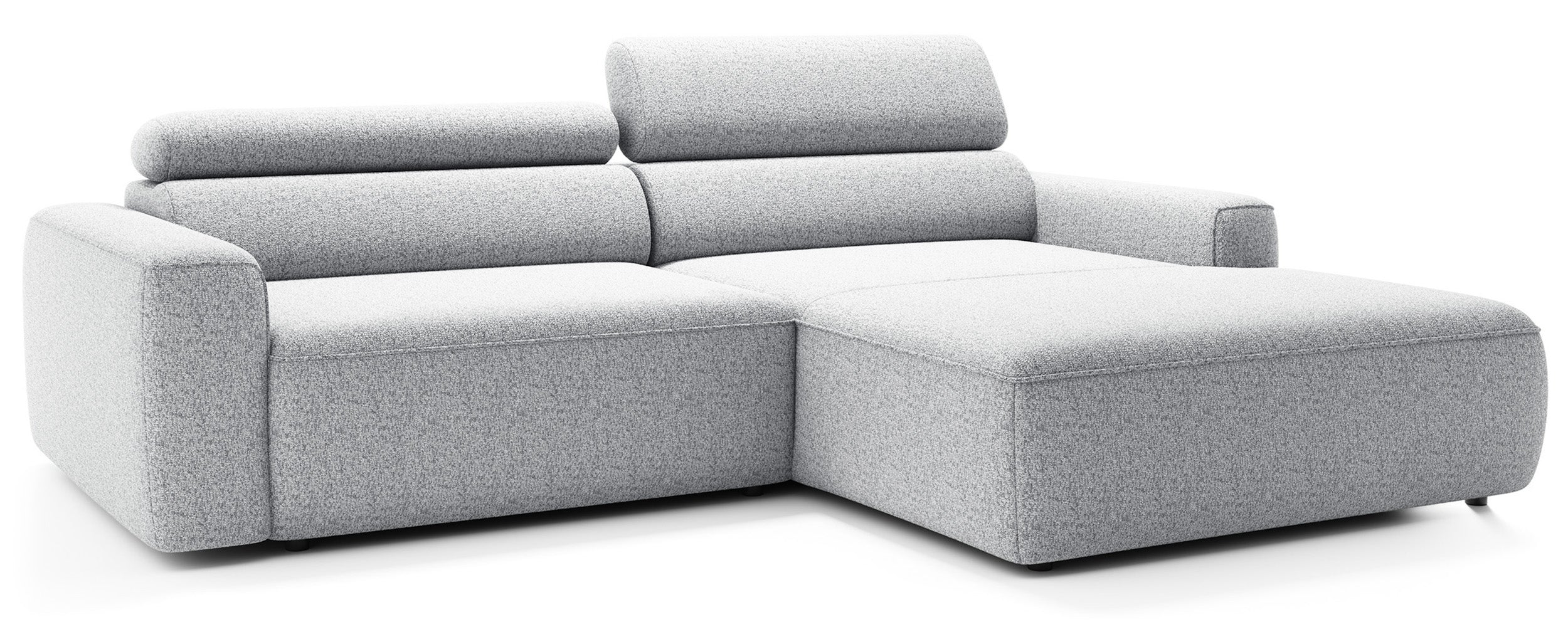 Ecksofa mit elektrischem Auszug Fando, L-förmig, rechtsseitig, hellgraues Geflecht