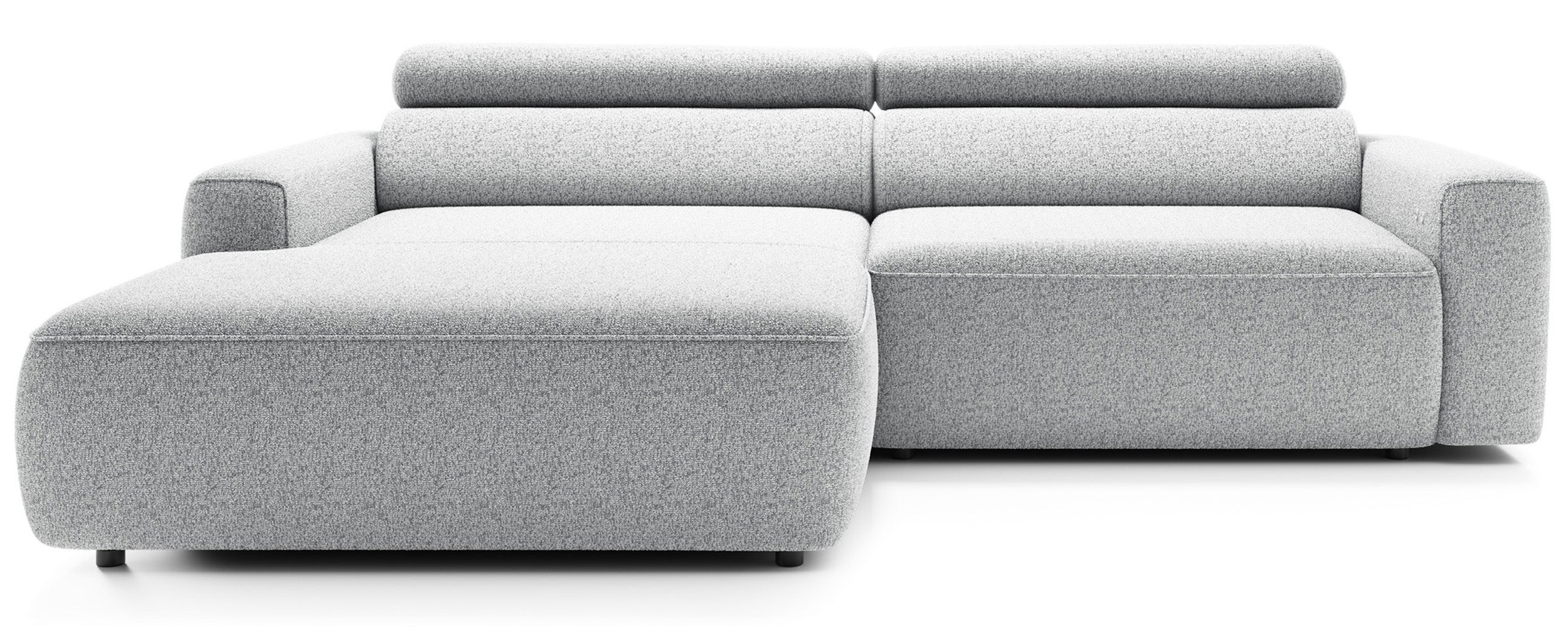 Ecksofa mit elektrischem Auszug Fando, L-förmig, linksseitig, hellgrau, Geflecht