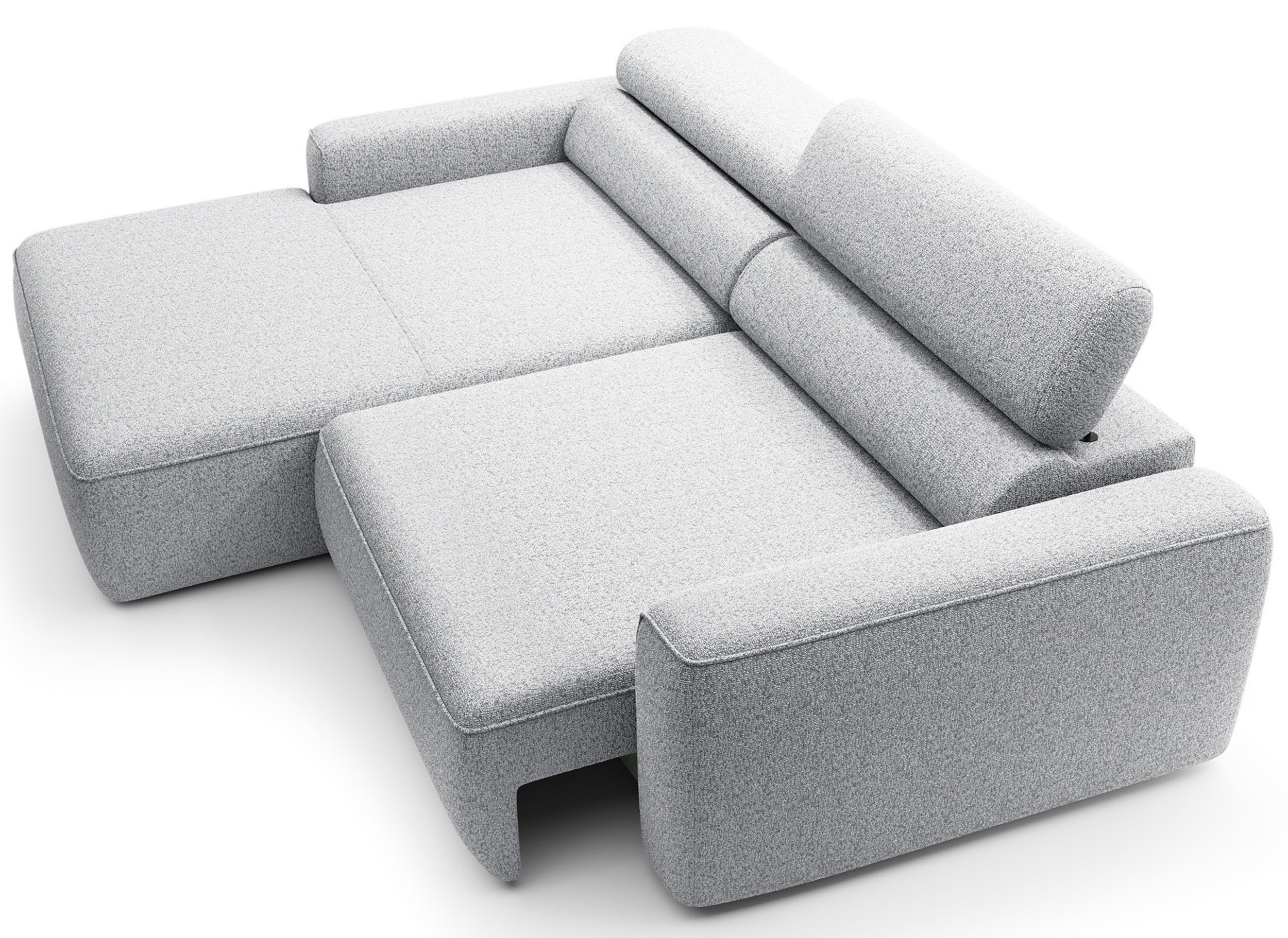Ecksofa mit elektrischem Auszug Fando, L-förmig, linksseitig, hellgrau, Geflecht