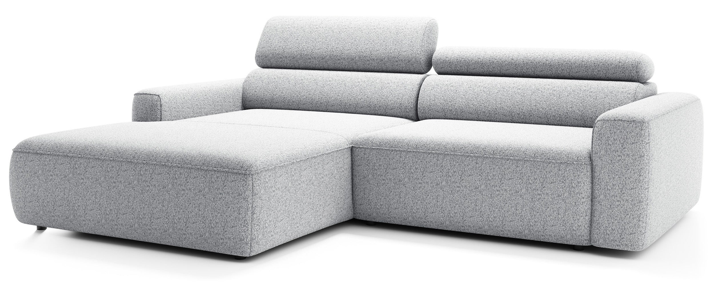 Ecksofa mit elektrischem Auszug Fando, L-förmig, linksseitig, hellgrau, Geflecht