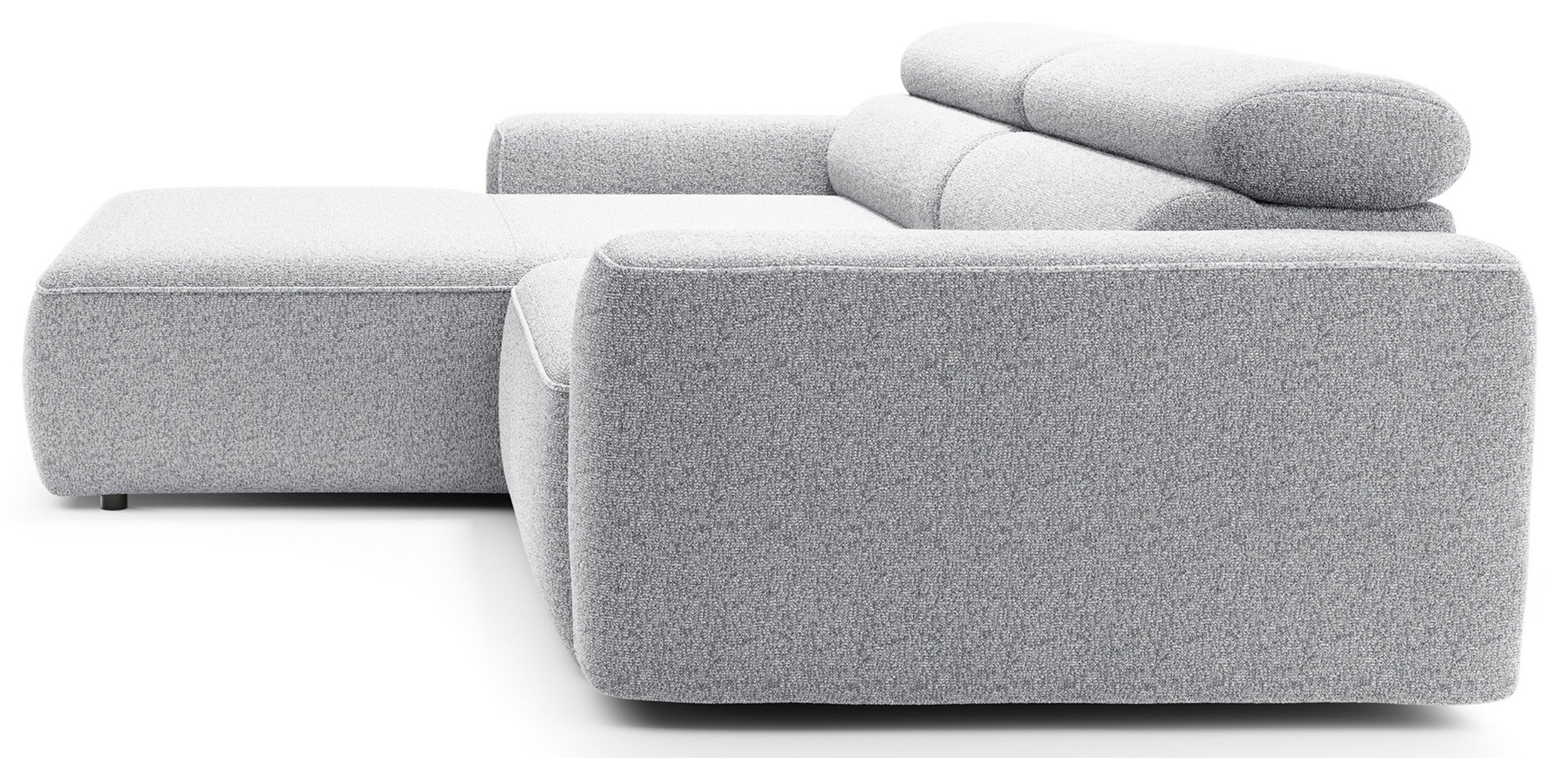 Ecksofa mit elektrischem Auszug Fando, L-förmig, linksseitig, hellgrau, Geflecht