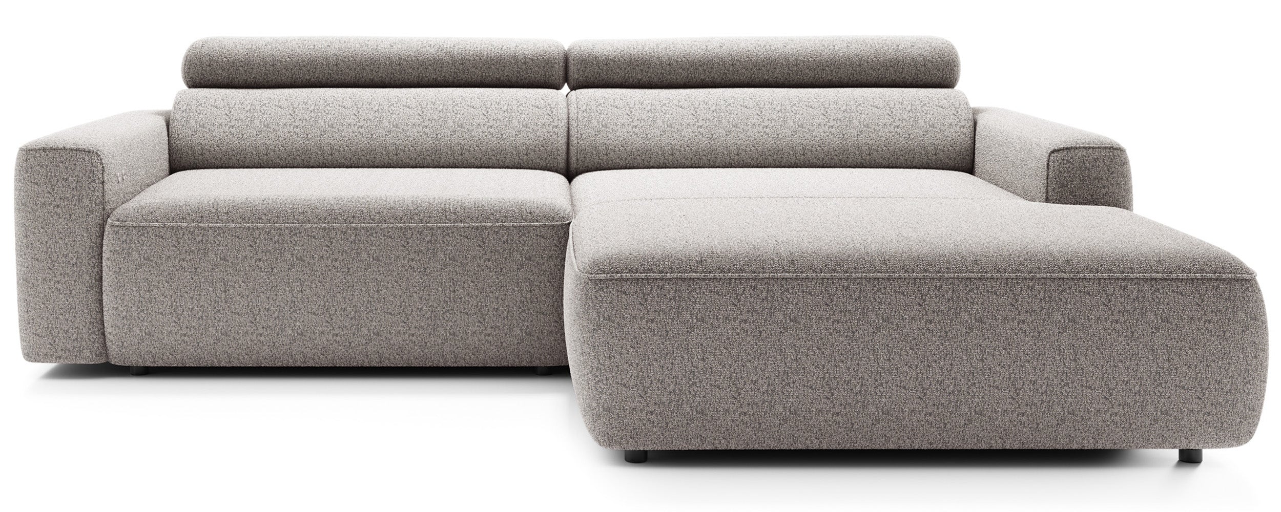 Ecksofa mit elektrischem Auszug Fando, L-förmig, rechtsseitig, grau-beige, Geflecht