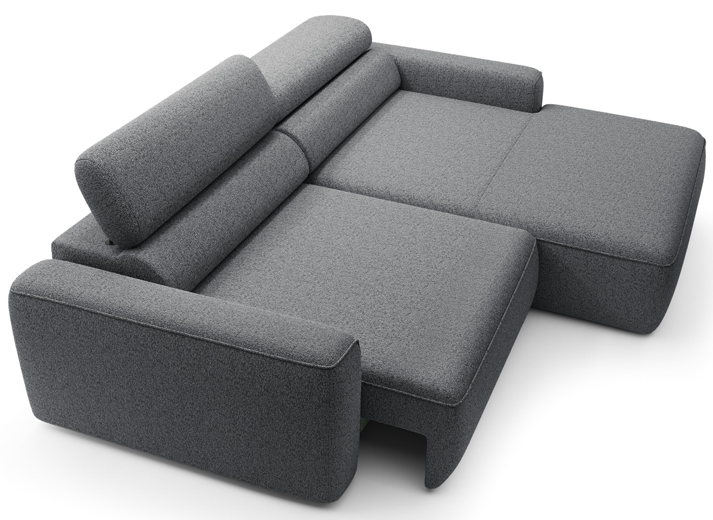 Ecksofa mit elektrischem Auszug Fando, L-förmig, rechtsseitig, grau, Geflecht