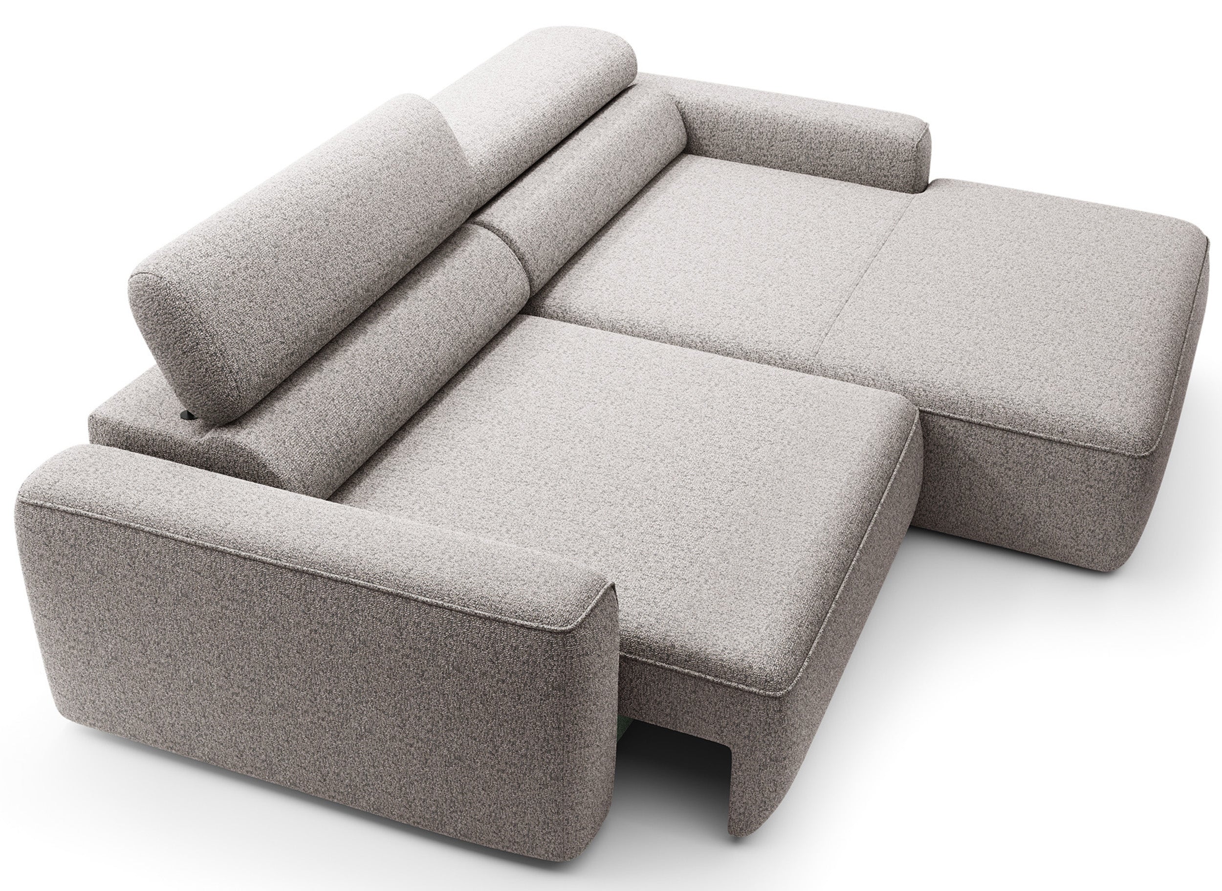 Ecksofa mit elektrischem Auszug Fando, L-förmig, rechtsseitig, grau-beige, Geflecht