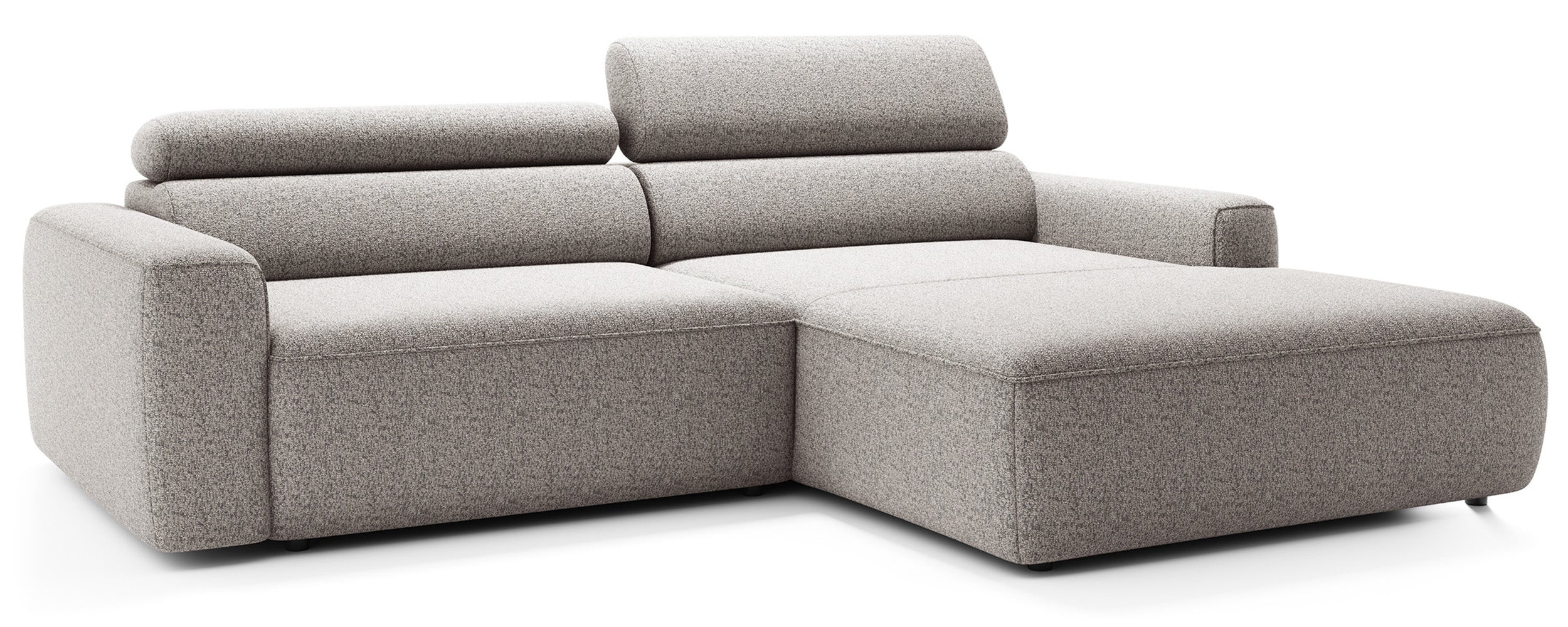 Ecksofa mit elektrischem Auszug Fando, L-förmig, rechtsseitig, grau-beige, Geflecht