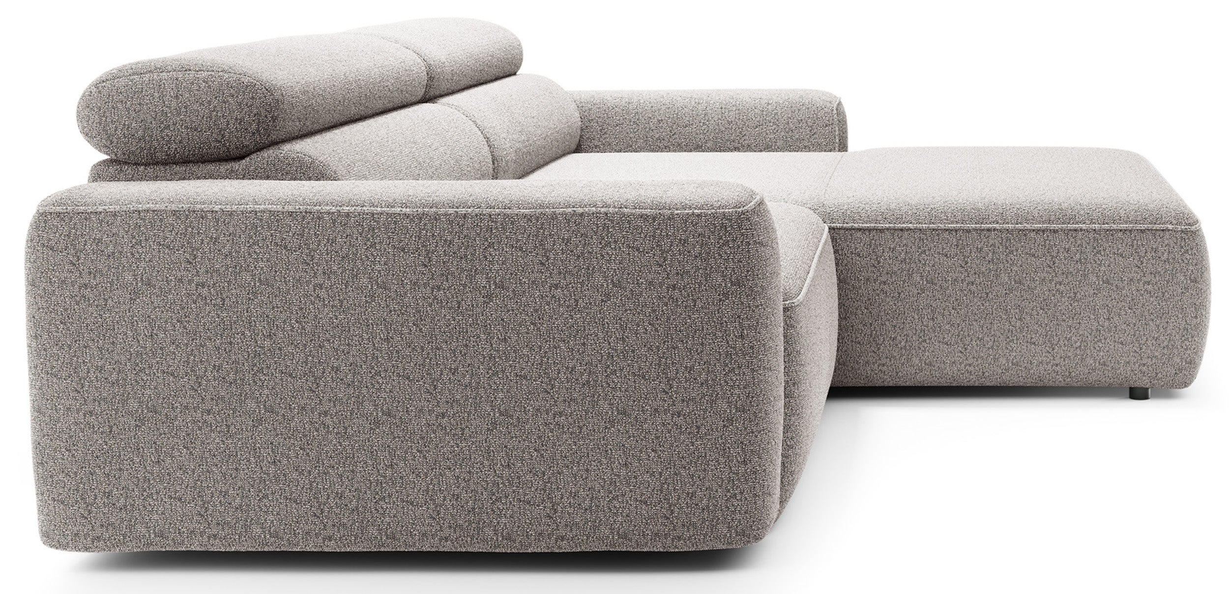 Ecksofa mit elektrischem Auszug Fando, L-förmig, rechtsseitig, grau-beige, Geflecht