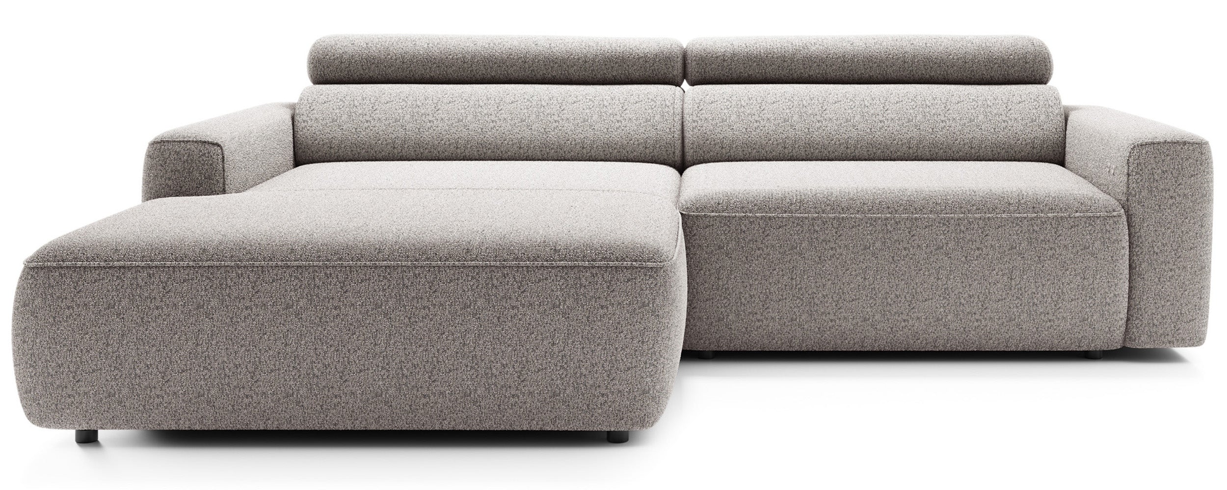 Ecksofa mit elektrischem Auszug Fando, L-förmig, linksseitig, grau-beige, Geflecht