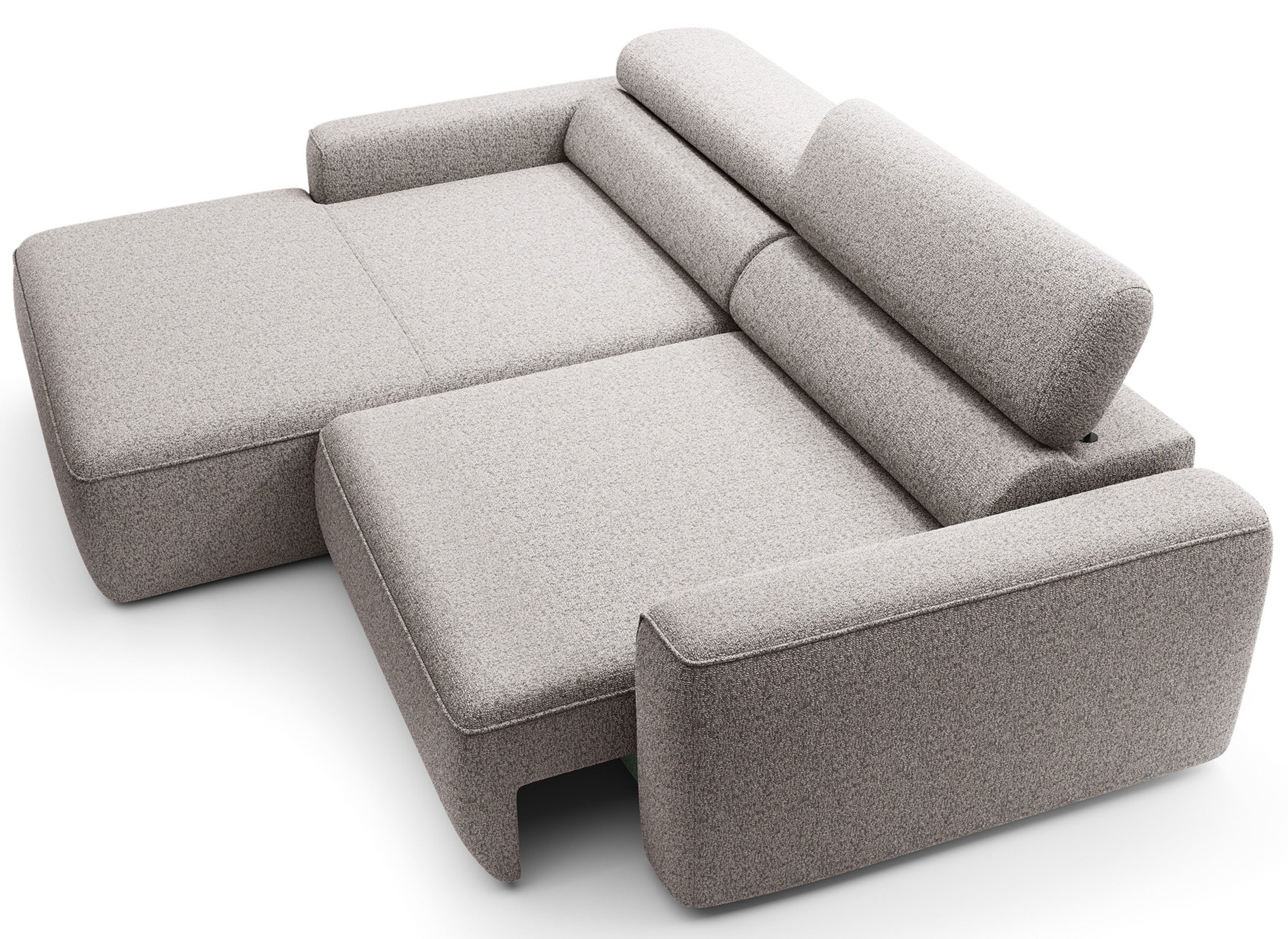 Ecksofa mit elektrischem Auszug Fando, L-förmig, linksseitig, grau-beige, Geflecht