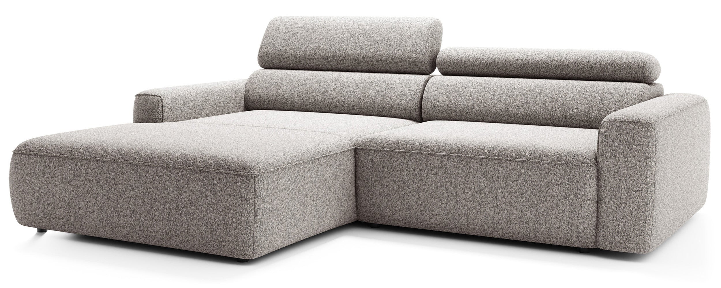 Ecksofa mit elektrischem Auszug Fando, L-förmig, linksseitig, grau-beige, Geflecht