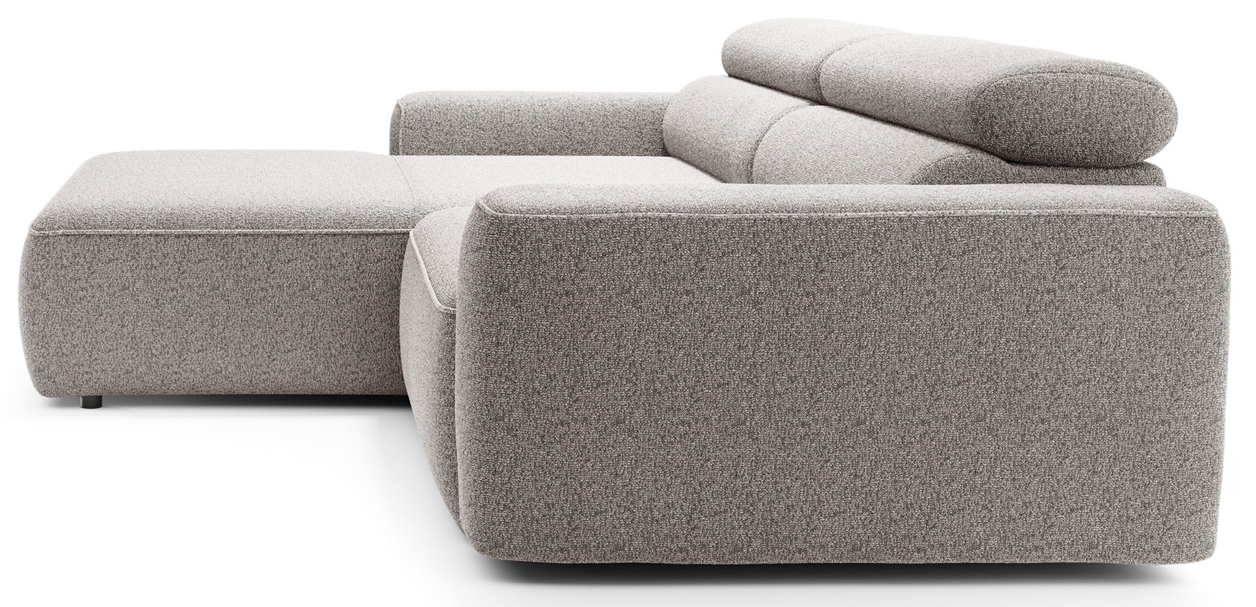 Ecksofa mit elektrischem Auszug Fando, L-förmig, linksseitig, grau-beige, Geflecht