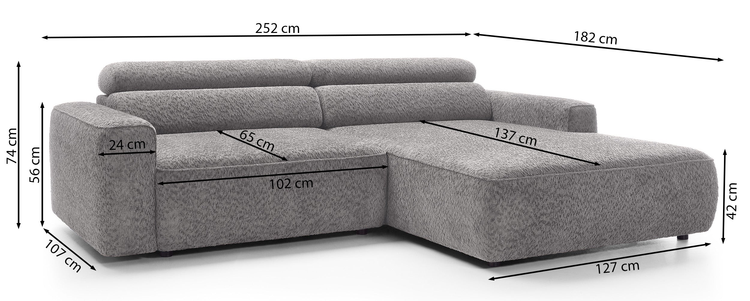 Ecksofa Fando mit elektrisch ausziehbarem Sitz, L-förmig, linksseitig, brauner Chenille-Bezug