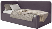 Jugendbett 120x200 cm Fanklo linksseitig mit Matratze und Stauraum violetter Velours, wasserabweisend und pflegeleicht