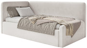 Jugendbett 90x200 cm Fanklo linksseitig mit Stauraum hellbeiger Velours, wasserabweisend und pflegeleicht