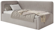 Jugendbett 120x200 cm Fanklo linksseitig mit Matratze und Stauraum, grau-beiger Velours, wasserabweisend und leicht zu reinigen
