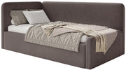 Jugendbett 90x200 cm Fanklo linksseitig mit Stauraum, brauner Velours, wasserabweisend und leicht zu reinigen