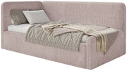 Jugendbett 120x200 cm Fanklo linksseitig mit Stauraum, puderrosa Plüsch, wasserabweisend