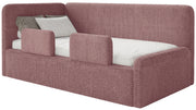 Jugendbett 120x200 cm Fanklo linksseitig mit Stauraum und Geländern, rosa Plüsch, wasserabweisend