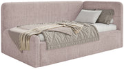 Jugendbett 90x200 cm Fanklo rechtsseitig mit Matratze und Stauraum, puderrosa Plüsch, wasserabweisend