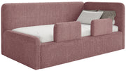 Jugendbett 120x200 cm Fanklo rechtsseitig mit Stauraum und Geländern, rosa Plüsch, wasserabweisend