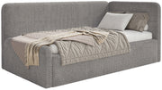Jugendbett 120x200 cm Fanklo rechtsseitig mit Stauraum, grau-brauner Plüsch, wasserabweisend