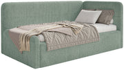 Jugendbett 120x200 cm Fanklo rechtsseitig mit Stauraum, salbeigrüner Plüsch, wasserabweisend