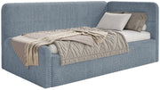 Jugendbett 90x200 cm Fanklo rechtsseitig mit Stauraum, blau, wasserabweisender Plüsch
