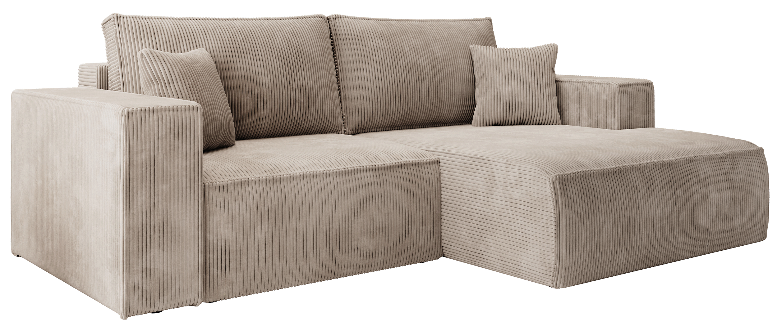 Ecksofa mit Schlaffunktion Farese Mini, L-förmig, rechtsseitig, mit Stauraum, beige Cordstoff