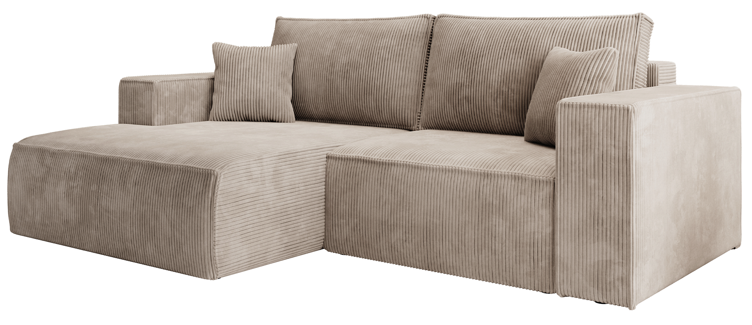 Ecksofa mit Schlaffunktion Farese Mini, L-förmig, linksseitig, mit Stauraum, beige Cordstoff