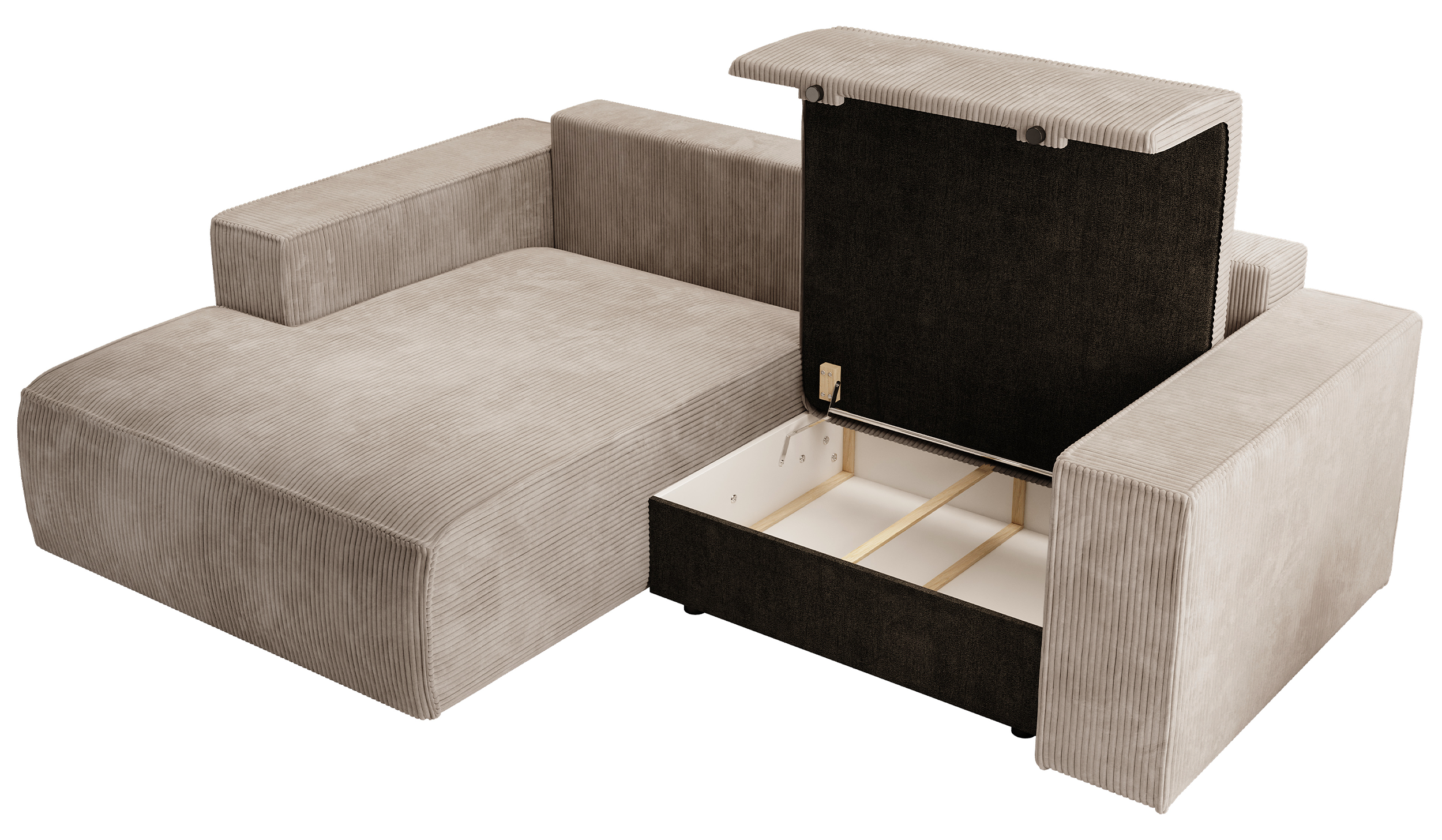 Ecksofa mit Schlaffunktion Farese Mini, L-förmig, linksseitig, mit Stauraum, beige Cordstoff