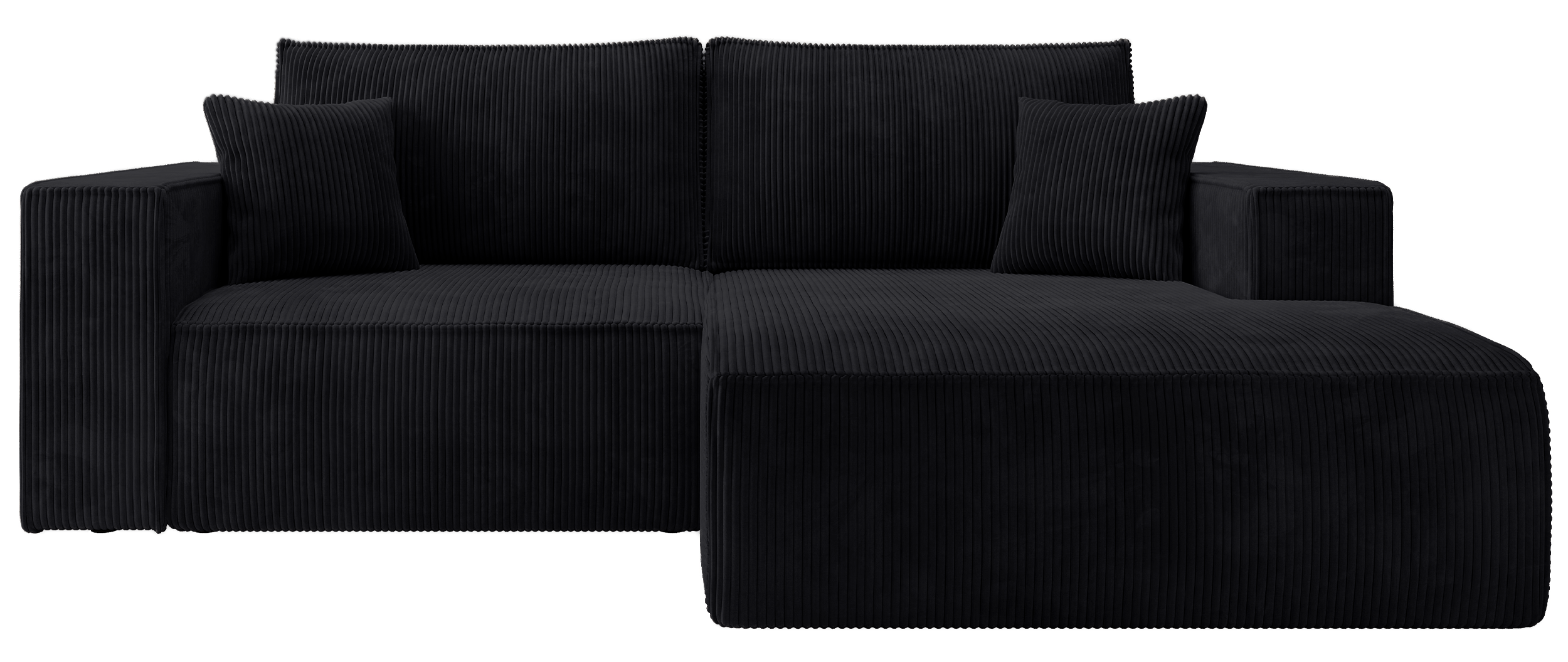 Ecksofa mit Schlaffunktion Farese Mini, L-förmig, rechtsseitig, mit Stauraum, schwarzer Cordstoff