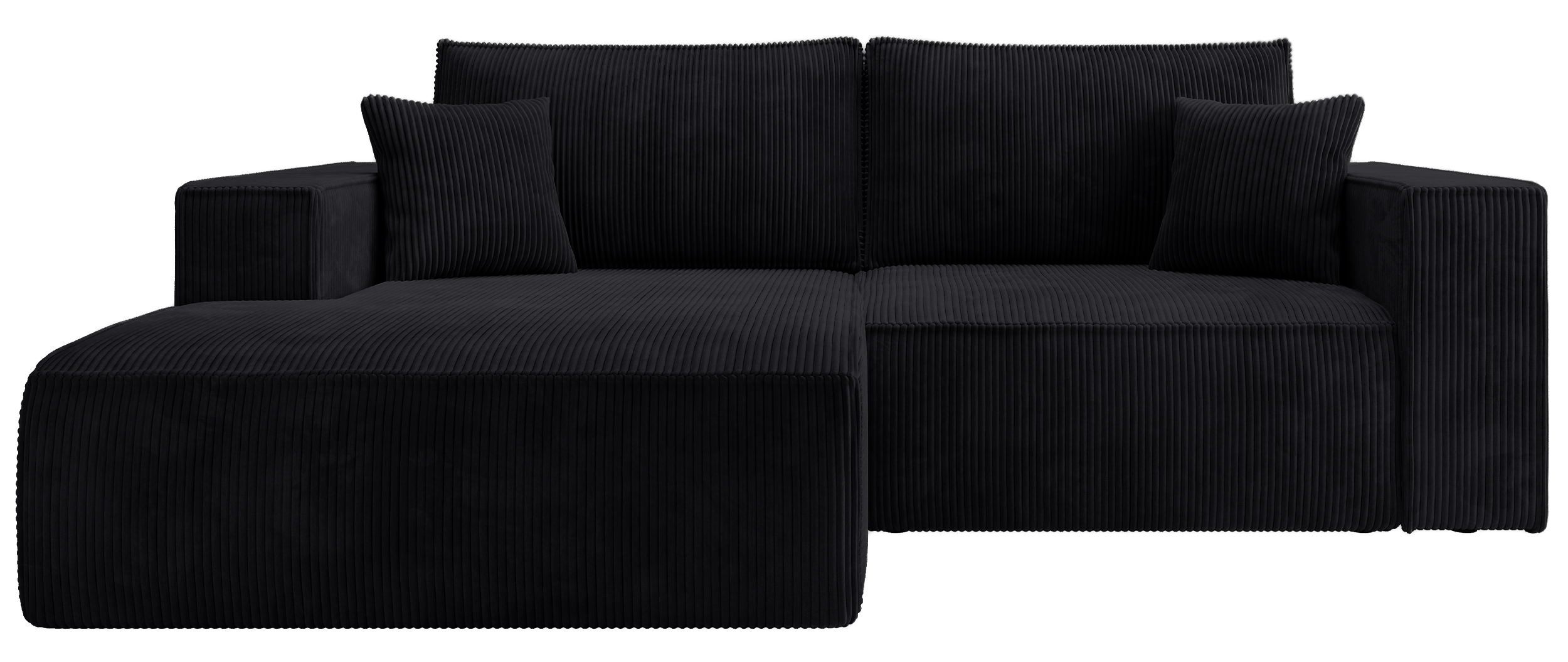 Ecksofa mit Schlaffunktion Farese Mini, L-förmig, linksseitig, mit Stauraum, schwarzer Cordstoff