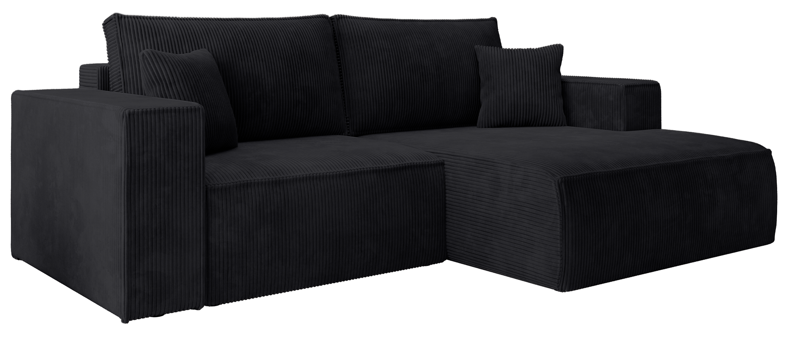 Ecksofa mit Schlaffunktion Farese Mini, L-förmig, rechtsseitig, mit Stauraum, schwarzer Cordstoff
