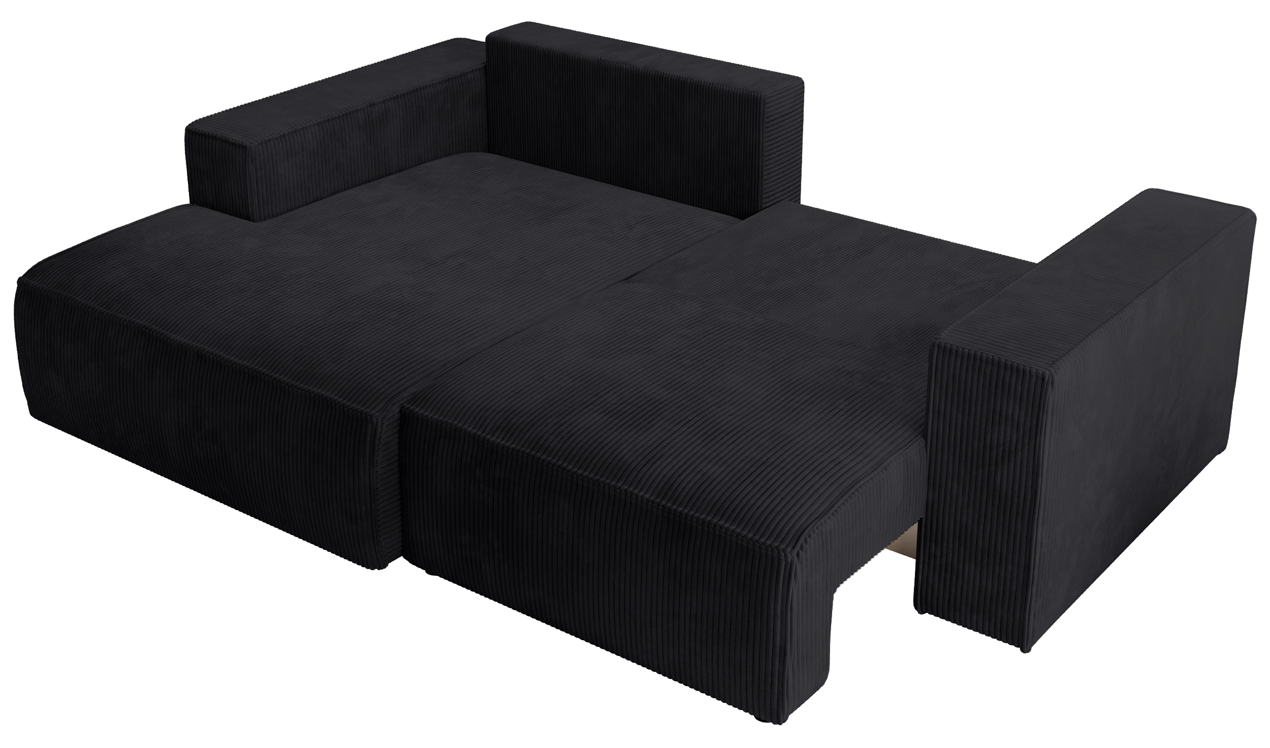 Ecksofa mit Schlaffunktion Farese Mini, L-förmig, linksseitig, mit Stauraum, schwarzer Cordstoff